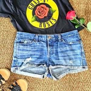 J Brand Women's Jean Shorts Size 29 Blue Denim Distressed Shorties Cuffs Raw Hem
